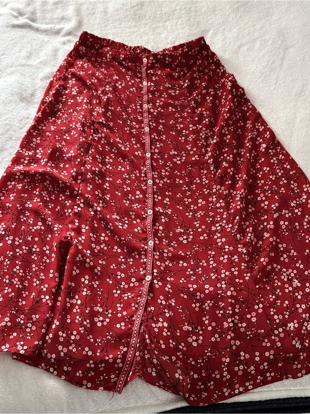 Max Studio Red Floral Button-Front A-Line Skirt